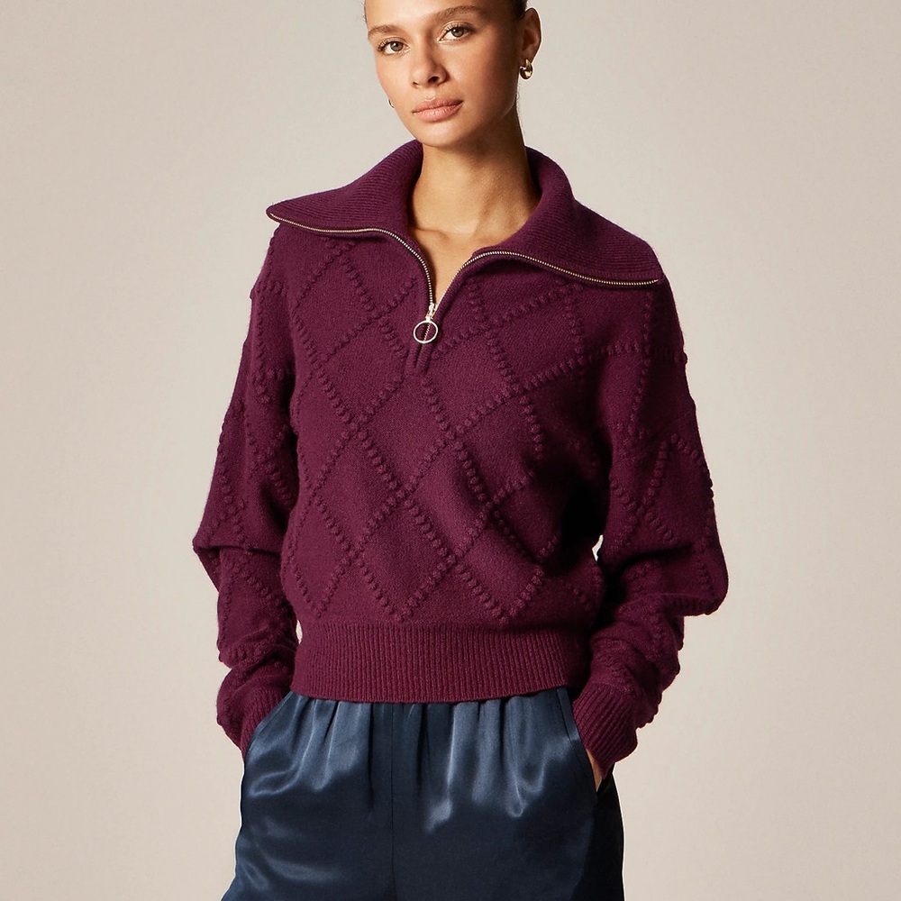 Jcrew LARGE 100% lamb’s wool quarter zip knit sweater in Darkstar Burgundy